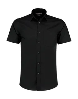 Kustom Kit Tailored-fit short-sleeved poplin shirt in Black, voorkant