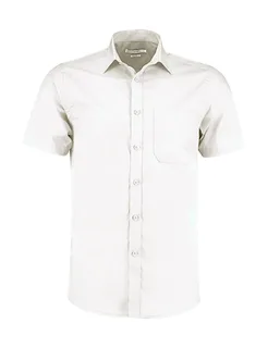 Kustom Kit Tailored-fit short-sleeved poplin shirt in White, voorkant