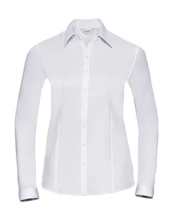 Russell Collection Women's long-sleeved herringbone blouse in White, voorkant