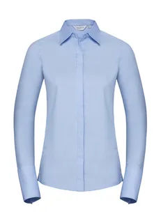 Russell Collection Women's long-sleeved stretch blouse in Bright Sky, voorkant