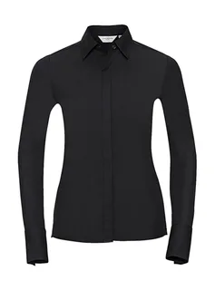 Russell Collection Women's long-sleeved stretch blouse in Black, voorkant