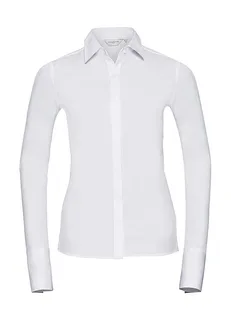Russell Collection Women's long-sleeved stretch blouse in White, voorkant