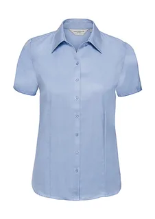 Russell Collection Dames visgraat blouse met korte mouwen in Light Blue, voorkant