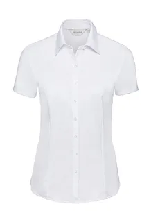Russell Collection Dames visgraat blouse met korte mouwen in White, voorkant
