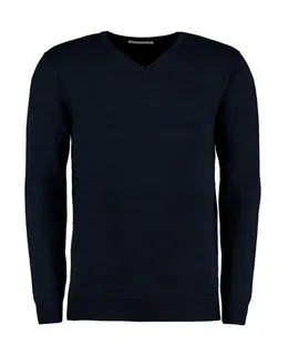 Kustom Kit Arundel V-neck sweater, classic fit in Navy, voorkant