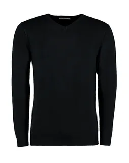 Kustom Kit Arundel V-neck sweater, classic fit in Black, voorkant