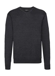 Russell Collection Heren gebreide trui met V-hals in Charcoal Marl, voorkant