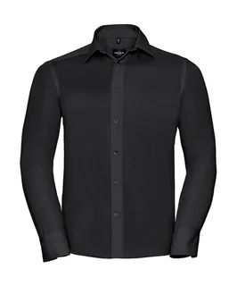 Russell Collection Heren getailleerd strijkvrij overhemd met lange mouwen in Black, voorkant