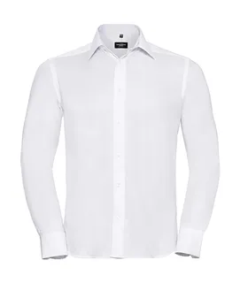 Russell Collection Heren getailleerd strijkvrij overhemd met lange mouwen in White, voorkant