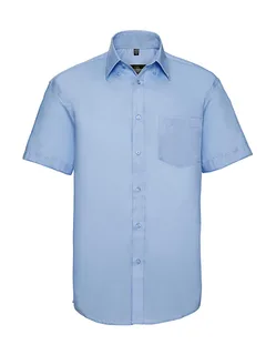Russell Collection Men's short-sleeved non-iron shirt in Bright Sky, voorkant