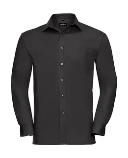 Russell Collection Heren poplin overhemd van katoen met lange mouwen, kreukarm in Black, voorkant