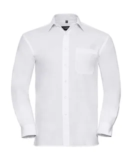Russell Collection Heren poplin overhemd van katoen met lange mouwen, kreukarm in White, voorkant