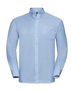Russell Collection Heren oxford overhemd met lange mouwen, kreukarm in Oxford Blue, voorkant