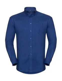 Russell Collection Heren oxford overhemd met lange mouwen, kreukarm in Bright Royal, voorkant