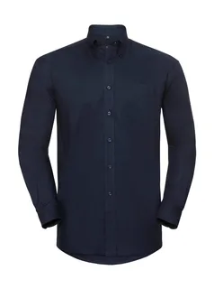 Russell Collection Heren oxford overhemd met lange mouwen, kreukarm in Bright Navy, voorkant
