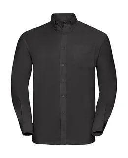 Russell Collection Heren oxford overhemd met lange mouwen, kreukarm in Black, voorkant