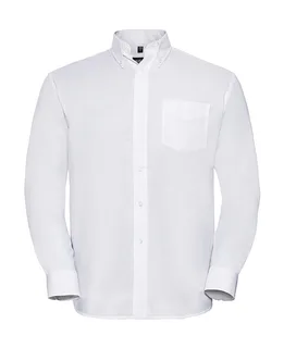 Russell Collection Heren oxford overhemd met lange mouwen, kreukarm in White, voorkant