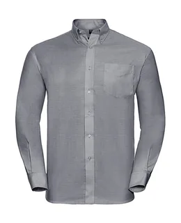 Russell Collection Heren oxford overhemd met lange mouwen, kreukarm in Silver, voorkant