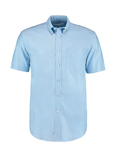 Kustom Kit Workwear short-sleeved oxford shirt, classic fit in Light Blue, voorkant