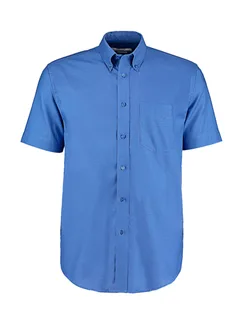 Kustom Kit Workwear short-sleeved oxford shirt, classic fit in Italian Blue, voorkant