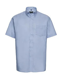 Russell Collection Heren oxford overhemd met korte mouwen, kreukarm in Oxford Blue, voorkant