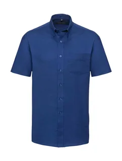Russell Collection Heren oxford overhemd met korte mouwen, kreukarm in Bright Royal, voorkant