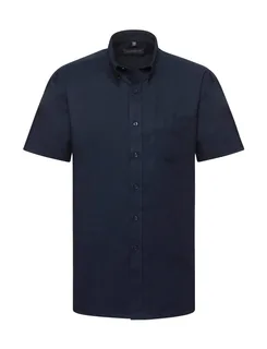 Russell Collection Heren oxford overhemd met korte mouwen, kreukarm in Bright Navy, voorkant