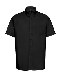 Russell Collection Heren oxford overhemd met korte mouwen, kreukarm in Black, voorkant