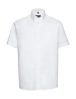 Russell Collection Heren oxford overhemd met korte mouwen, kreukarm in White, voorkant