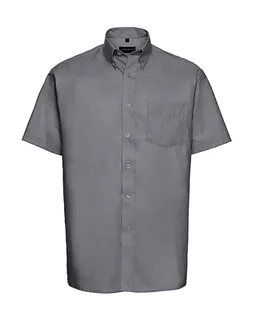 Russell Collection Heren oxford overhemd met korte mouwen, kreukarm in Silver, voorkant