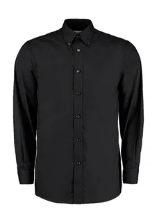 Kustom Kit Tailored fit business shirt in Black, voorkant