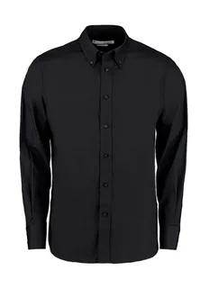 Kustom Kit City tailored fit shirt in Black, voorkant