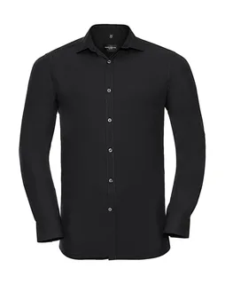 Russell Collection Heren stretch overhemd met lange mouwen in Black, voorkant
