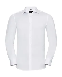 Russell Collection Heren stretch overhemd met lange mouwen in White, voorkant