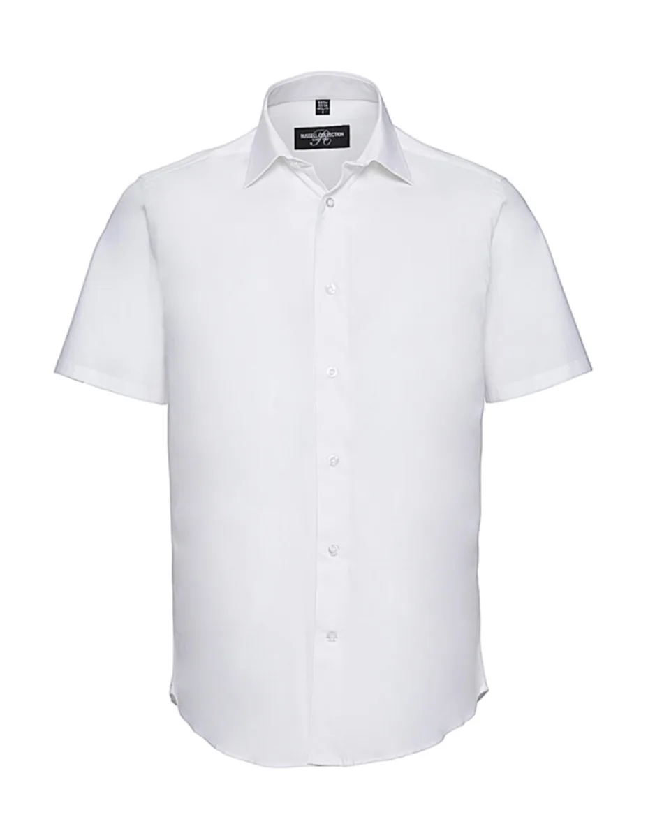 Russell Collection Men's tailored short-sleeved shirt, easy-care in White, voorkant – te bedrukken met jouw logo of tekst