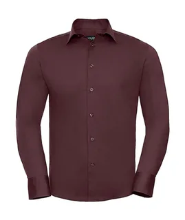 Russell Collection Men's tailored long-sleeved shirt, easy-care in Port, voorkant