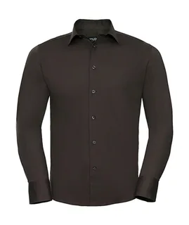 Russell Collection Men's tailored long-sleeved shirt, easy-care in Chocolate, voorkant
