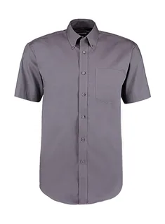 Kustom Kit Premium oxford overhemd met korte mouwen, classic fit in Charcoal, voorkant