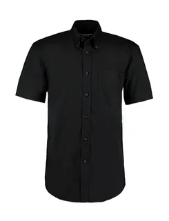 Kustom Kit Premium oxford overhemd met korte mouwen, classic fit in Black, voorkant