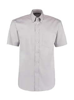 Kustom Kit Premium oxford overhemd met korte mouwen, classic fit in Silver Grey, voorkant