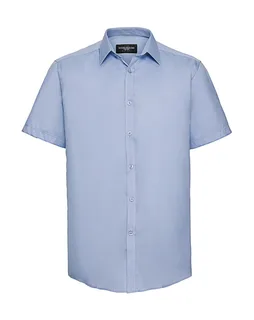 Russell Collection Heren visgraat overhemd met korte mouwen in Light Blue, voorkant