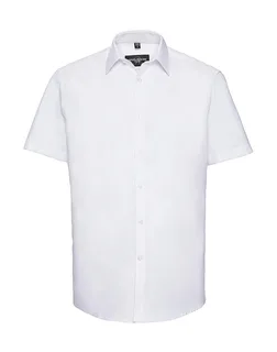 Russell Collection Heren visgraat overhemd met korte mouwen in White, voorkant