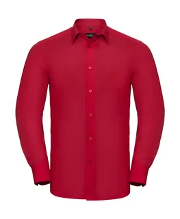 Russell Collection Getailleerd poplin overhemd met lange mouwen in Classic Red, voorkant