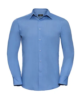 Russell Collection Getailleerd poplin overhemd met lange mouwen in Corporate Blue, voorkant