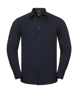 Russell Collection Getailleerd poplin overhemd met lange mouwen in French Navy, voorkant