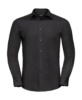 Russell Collection Getailleerd poplin overhemd met lange mouwen in Black, voorkant
