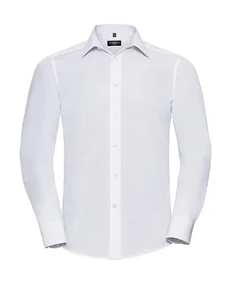 Russell Collection Getailleerd poplin overhemd met lange mouwen in White, voorkant