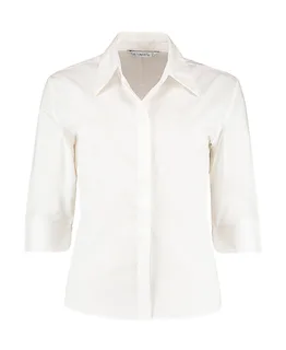 Kustom Kit Women's Continental three-quarter sleeve blouse, tailored fit in White, voorkant