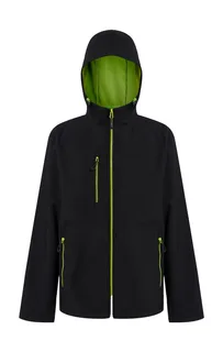 Regatta Professional Navigate 2-layer hooded softshell jacket in Black/Lime Green, voorkant