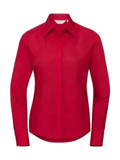 Russell Collection Women's tailored long-sleeved poplin blouse in Classic Red, voorkant